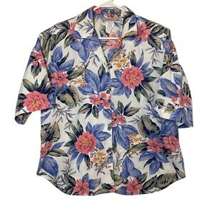 Vintage‎ Cabrais Floral Button-Up Top Short Sleeve Hawaiian Resort Shirt 18 80's
